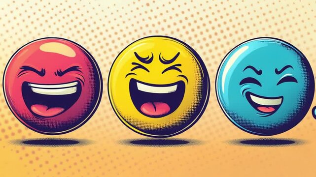 Colorful cartoon smiley faces representing various emotions with a vibrant background