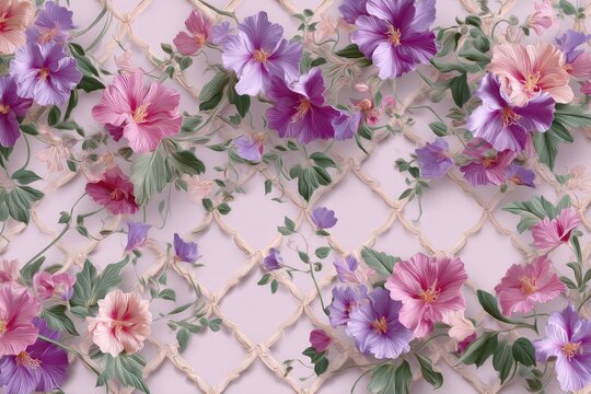 Delicate floral display on a lattice backdrop.