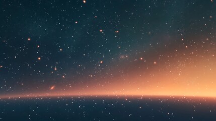 Serene galactic horizon with soft twilight hues gentle nebula gradients and floating luminous particles