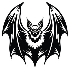 Obraz premium Monochromatic Tattoo Style Bat with Open Wings in Flight Illustration