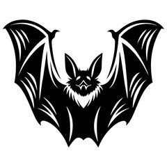 Monochrome Tattoo Style Image Depicting a Bat in Flight Spreading its Wings