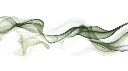 Obraz premium Abstract Background With Wavy Flowing Lines. Pale Green Smoke Or Ink On A White Background