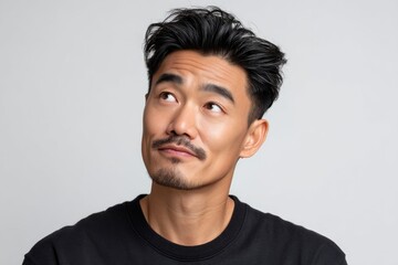 Obraz premium An Asian man with a thoughtful expression
