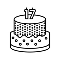 Cake with Age Number Outline style, two-layer cake with number topper, suitable for birthday milestones and celebration graphics.