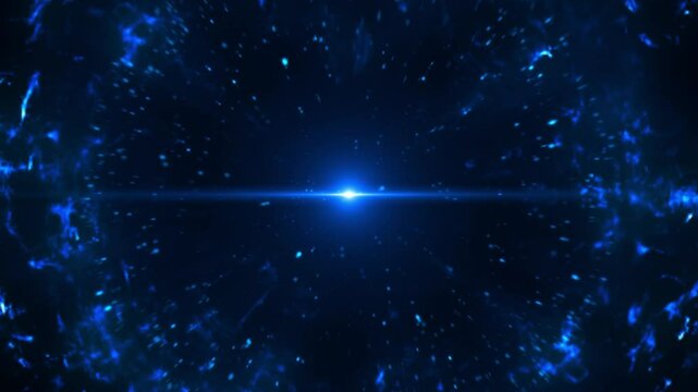 Pulsating blue and purple plasma sphere expands in fiery energy shockwave loop. Abstract particle explosion with central light flare. Ideal for sci-fi, tech, power concepts