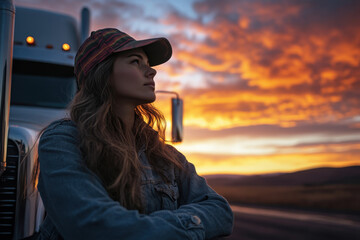 Woman standing in front of a truck.