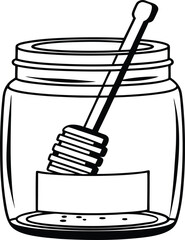 Simple illustration of a jar of honey with a dipper