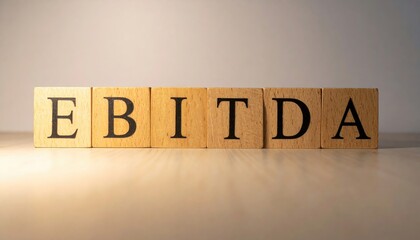 High-detail macro of ebitda wooden blocks on modern surface in soft light business concept visualization