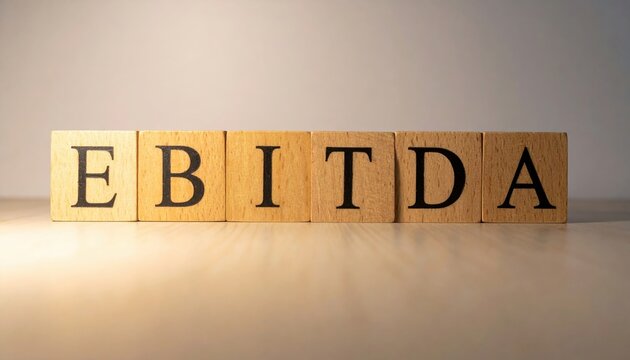 High-detail macro of ebitda wooden blocks on modern surface in soft light business concept visualization