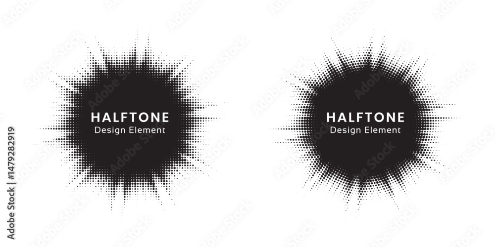 Aufkleber burst halftone light effect. glowing light burst. abstract grunge halftone dots background set. vect