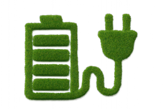 Green eco-friendly battery with plug made from grass texture, symbolizing renewable energy, sustainability, eco-consciousness, and green technology. - Powered by Adobe