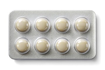 White pill container with six pills inside. Graphic, vector, illustration, art, design, clipart, cartoon, watercolor, mockup, abstract, digital, stock, images, AI