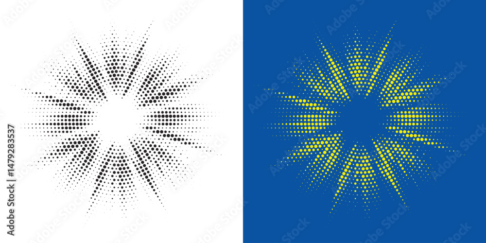 Poster halftone background. glowing light halftone effect. abstract grunge starburst halftone dots backgrou