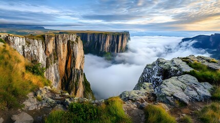 Breathtaking sunrise over foggy cliffs venezuela landscape photography natural beauty panoramic view travel inspiration