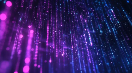 Shimmering purple and blue particles falling on dark background