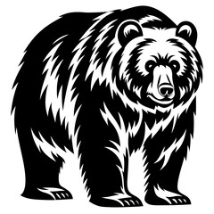 Majestic Bear in Black and White Graphic Style with Detailed Fur