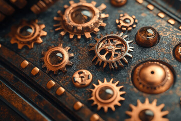 Close-up of clock gears in motion.