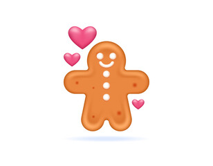 illustration of a gingerbread man with heart symbol. gingerbread cookies. love food. gingerbread day concept. symbol or icon. minimalist 3d style design