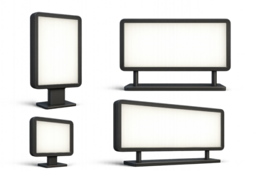 black street lights emitting white light, isolated on transparent background.