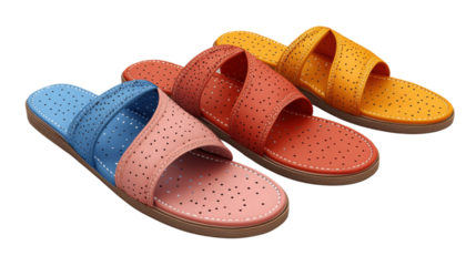 Collection set of slippers isolated on transparent background, featuring various styles and colors of comfortable indoor footwear, perfect for lifestyle design, home decor, fashion projects, and cozy 