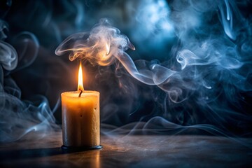 Candle with Smoke in a Dark Room with Blurred Background