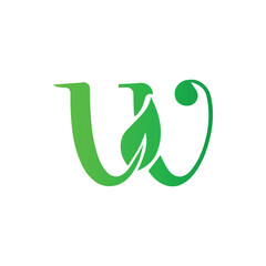 letter w with nature leaf logo design