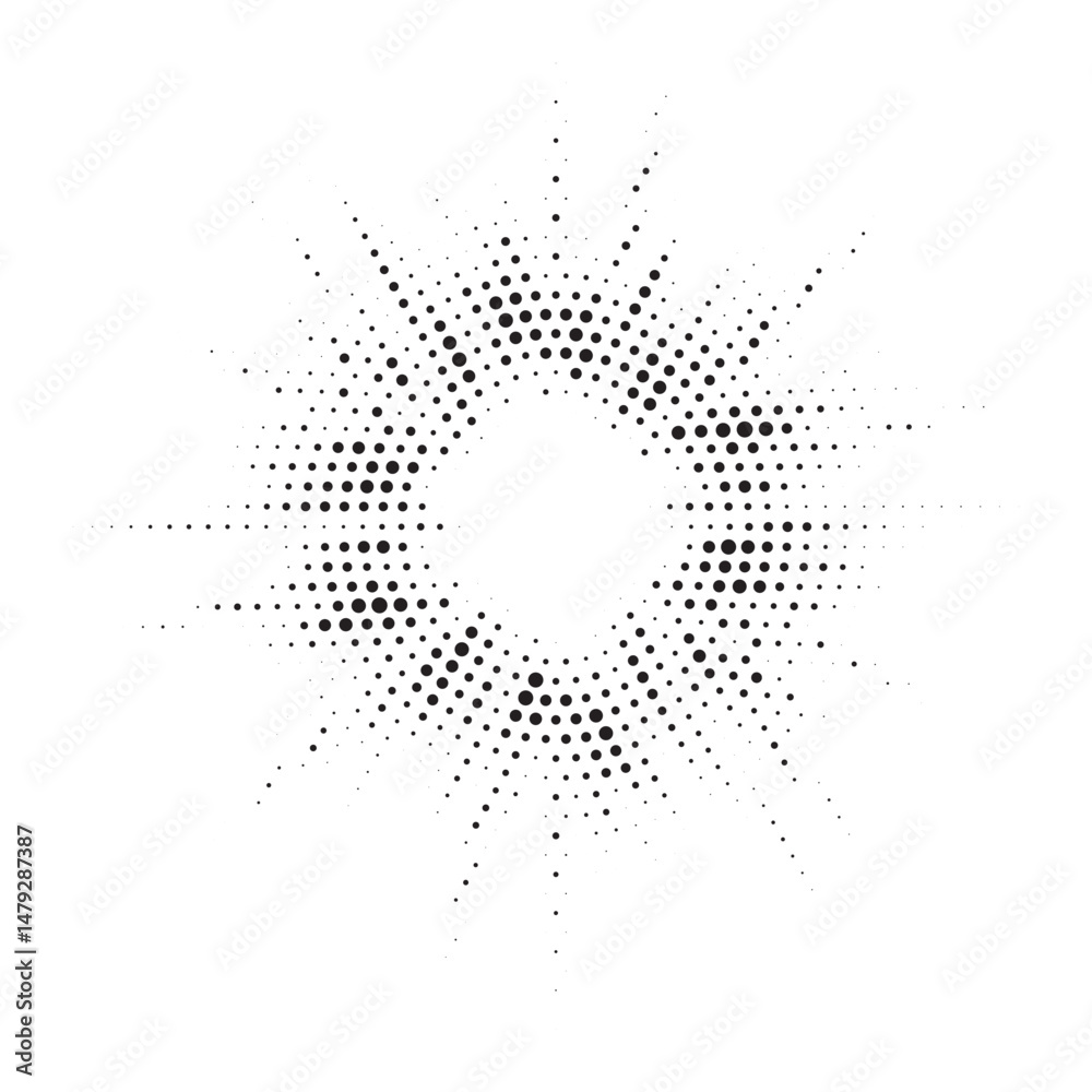 Aufkleber Burst Halftone light effect. Glowing light burst. abstract grunge halftone dots background. Vector illustration.
