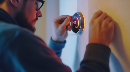 Man Installing a Smart Thermostat on Wall