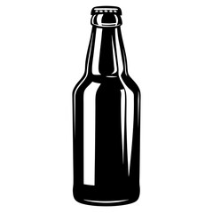 Silhouette of a black beer bottle on a white isolated background