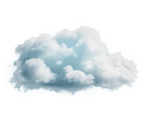 White cloud puff, floating shape, isolated on blue sky or transparent background, soft edges, realistic