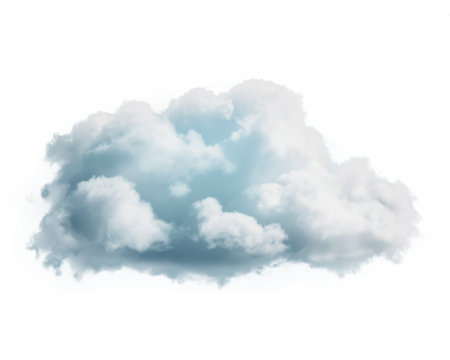 White cloud puff, floating shape, isolated on blue sky or transparent background, soft edges, realistic
