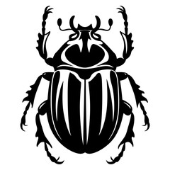 Striking Black and White Illustration of a Scarab Beetle with Intricate Details