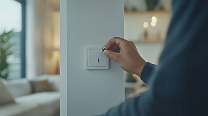 Person Turning On a Light Switch in a Modern Home
