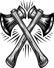 SVG vector of a skull with undersea bone armada theme. Crossed Axes with Sharp Blades and Wood Handles Design