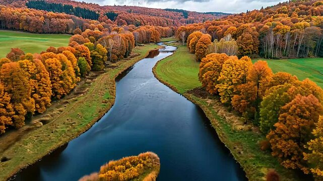 Autumn river valley landscape footage