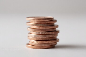 stack of coins in perfect linear arrangement against clean white background minimalist and stark