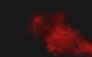 Spicy burst powder. Splashes of red pepper explosion. Overlay effect of chili or paprika spice splatters. Vector realistic illustration of hot, dried spices.