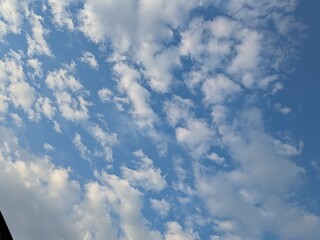 Blue Skies with wispy lines and fluffy white clouds