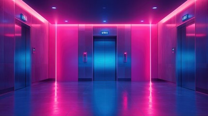 Modern Elevator doors of office or hotel hallway,holiday season decor with christmas tree,Lobby interior, corridor in house with lift,marble elegant lift for passenger or cargo elevators,copy space.