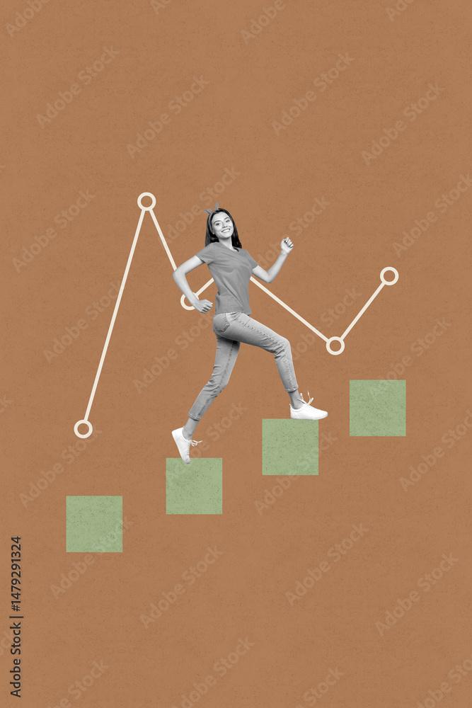 Aufkleber pop image collage of person stand square figure step on brown color background
