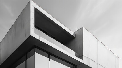 Fototapeta premium Architectural detail of a modern building facade with clean lines and minimalist design in grayscale