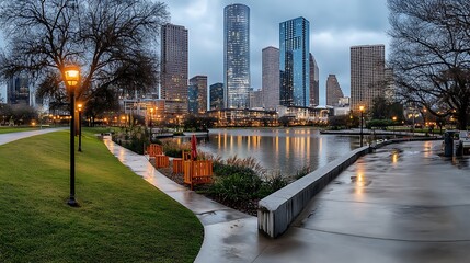 Evening Reflections Over Houston Skyline