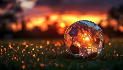 Fototapeta premium A sunset scene with a transparent soccer ball.
