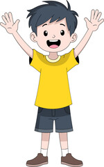 Happy Holiday Boy Welcoming Vacation with Hands Up