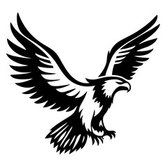 Majestic eagle soars with wings spread wide in black and white illustration