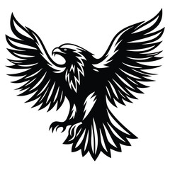 Majestic Black Eagle with Wide Open Wings, Isolated on a White Background