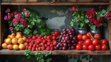 Fresh garden produce on rustic wooden table