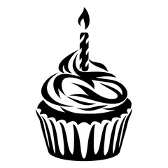 Monochromatic Silhouette of a Delicious Cupcake Topped with a Burning Candle