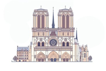 Fototapeta premium Notre dame flat illustration architecture cathedral building.
