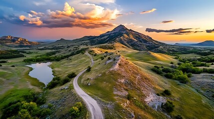 Breathtaking sunset over mountain landscape scenic viewpoint nature photography serene environment